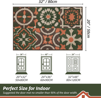 BEQHAUSE Dirt Trapper Door Mat 20" x 32", Non-Slip Entryway Rugs Washable, Floor Mat Stain Resistant and Absorbent Welcome Mat for Front Back Door, Muddy Wet Shoes & Paws, Boho Geometric Floral