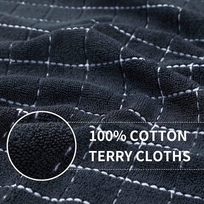 Homaxy 100% Cotton Terry Kitchen Towels(Dark Grey, 13 x 28 inches), Checkered Designed, Soft and Super Absorbent Dish Towels, 4 Pack