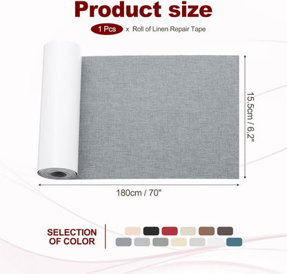 PATIKIL 70x6.2 Inch Linen Repair Tape, Repair Fabric Patch Self Adhesive Couch Patch Line Repair Patch for Furniture Sofa Car Seats Office Chairs, Dark Gray