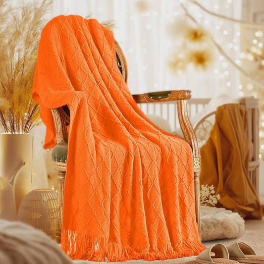 inhand Fall Throw Blanket Burnt Orange Halloween Decor for Couch, Soft Living Room Home Decor Knitted Blanket, Outdoor Lightweight Autumn Blanket, Farmhouse Warm Fall Decoration Indoor, 50"x60"