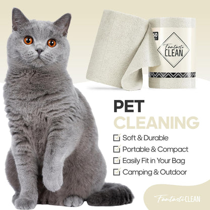 Fantasticlean Microfiber Cleaning Cloth Roll 2 Rolls 120 Pack, Tear Away Paperless Towels, 8" x 8", Reusable Washable Rags, Home Kitchen, Pet, Office, Indoor Outdoor, Compact Portable (Off-White)