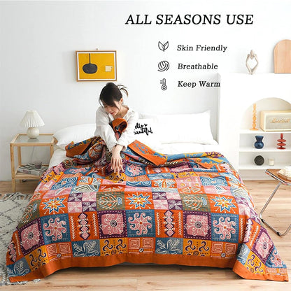 Christmas Cotton Throw Blanket for Couch Bed 60''x80'',Cotton Quilt Boho Throw Blanket Muslin Bed Travel Blanket Vintage Soft Cozy Checkered Blankets Gift for Women