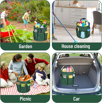 Qivine 17L Cleaning Caddy with Handle, Cleaning Supply Caddy Foldable Cleaning Caddy Cleaning Products Organizers Portable Cleaning Bucket Organiser for Storing Towels (Green)