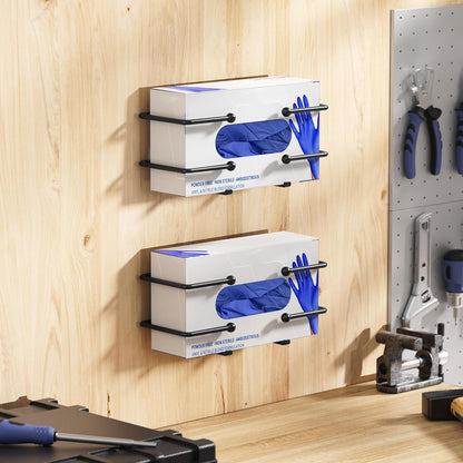 Glove Box Dispenser Wall Mount: Black Holder Organizer for Disposable Glove & Tissue Box - Organizer on Wall in Lab, Kitchen, Bathroom, Garage
