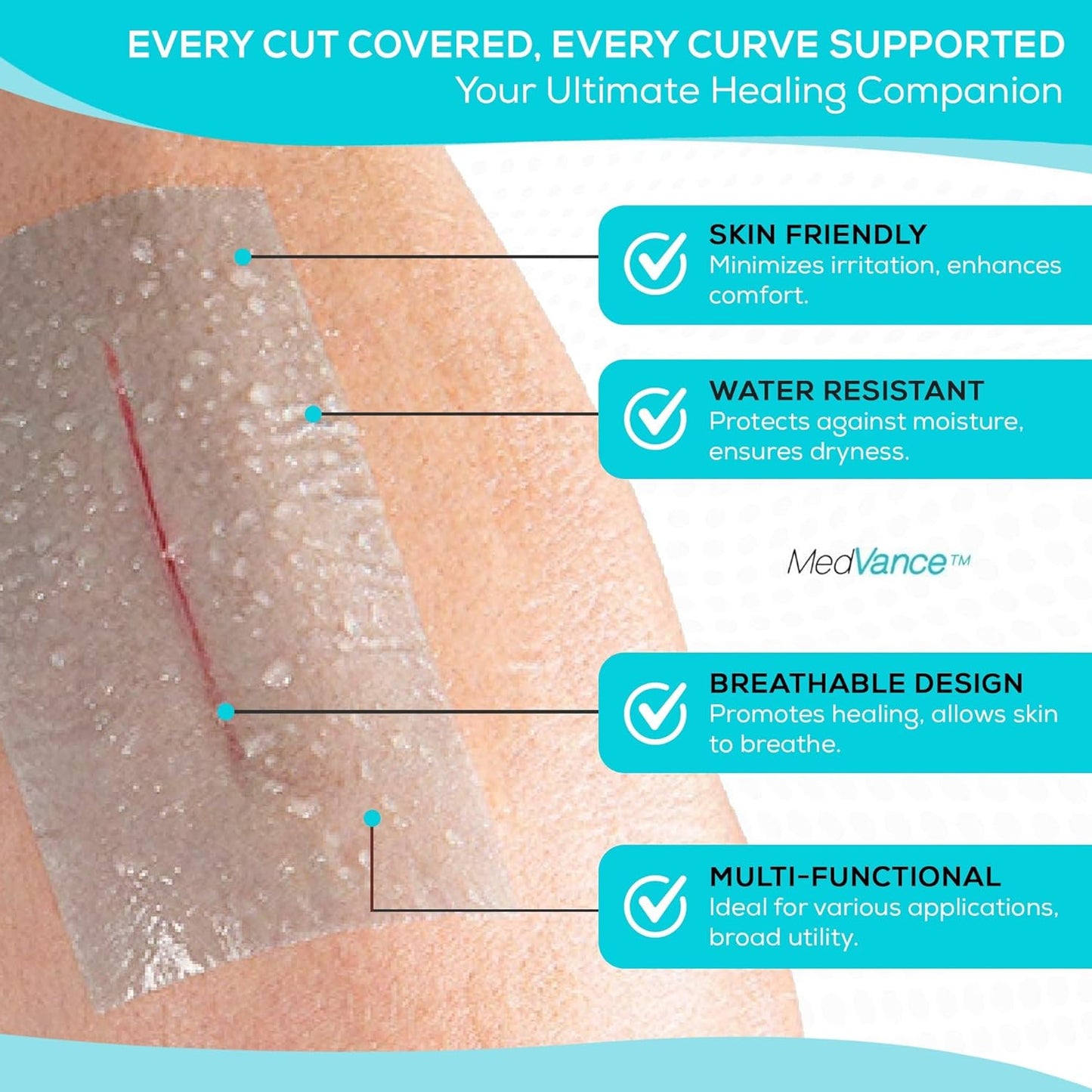 Medvance Cuttable Soft Silicone Tape - Waterproof Breathable Tape for All Skin Types - Easy Apply Non Stick Tape for Wounds - Adhesive Silicone Bandages for Blisters (3 Pack, 5 Feet Rolls)