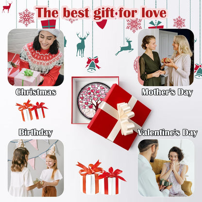 Stained Glass Window Hanging, Valentine's Day Gifts Pink Love Heart Tree Suncatcher Hangings Beige Sun Catchers Decor for Birthday for Women, Men, Wife, Aunt, Mom 6.3 in