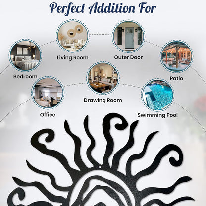 Riverside Designs Wacky Sun Metal Wall Art Indoor/Outdoor Decor - 12" Black Rust Proof Wall Sculpture - Made in USA - Ideal for Bedroom, Garden, Home, Patio and Farmhouse