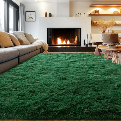 Rezutan 8x10 Rugs for Living Room, Large Comfy Modern Shaggy Fluffy Dark Green Area Rugs for Bedroom, Soft Carpet Shag Kids Room Rug, Non-Slip Rugs Indoor.