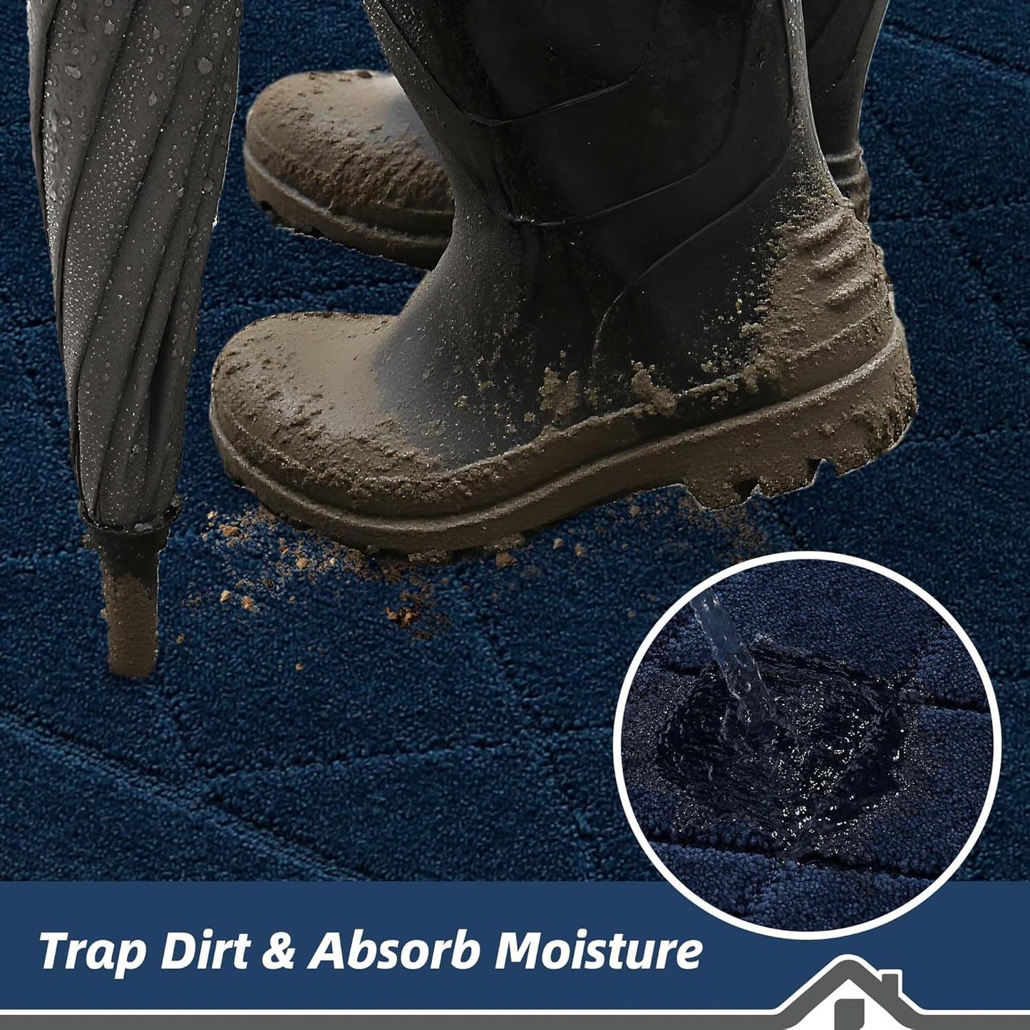 BEQHAUSE Dirt Trapper Door Mat 32" x 48", Doormat Non-Slip Entryway Rugs Washable, Dog Door Mat Stain Resistant and Absorbent Welcome Floor Mat for Front Back Door, Muddy Wet Shoes & Paws, Navy Blue