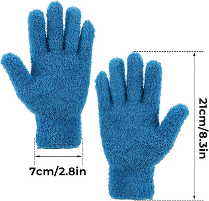 Grevosea 2 Pairs Microfiber Gloves - Household Cleaning, Plant Dusting, Washable Reusable Mittens for Plants, Cars, Blinds, Furniture and Small Objects (Sky Blue, Blue)