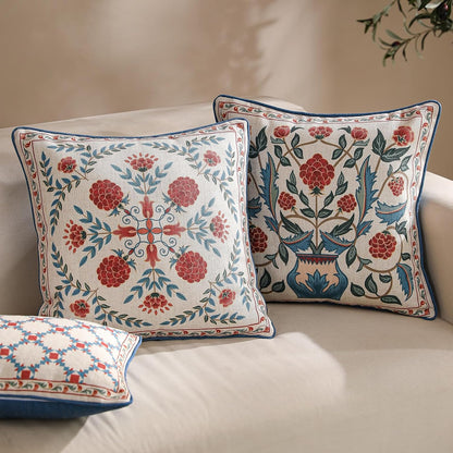 patdrea Designer Throw Pillow Covers Set of 4,Brilliant Vintage Red Tropical Linen with Floral Pattern Pillow Cover,Decorative Lumbar and Square Pillowcases Cushion for Bed Living Room Outdoor