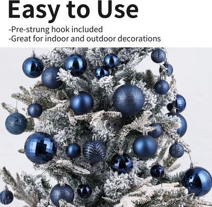LANGXUN 36pcs Midnight Blue Christmas Tree Decorations Balls, Bolas De Navidad, 2025 Christmas Decor, Indoor Outdoor Shatterproof Christmas Ornaments, Xmars Party Wedding Suppiles