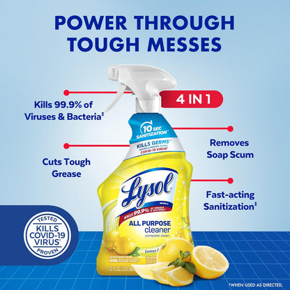 Lysol All Purpose Cleaner Spray, Multi-Purpose Disinfecting Spray, Kitchen & Bathroom Cleaner, Lemon Breeze Scent, 32 Fl Oz (Pack of 2)