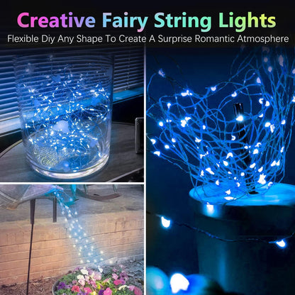 2 Pack Each 33Ft 100LED Battery Operated Fairy Lights with Remote, Waterproof Battery Christmas Twinkle Light with Timer, String Lights for Bedroom Christmas Decorations (Blue)