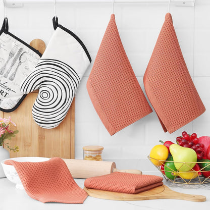 Homaxy 100% Cotton Waffle Weave Kitchen Dish Cloths, Ultra Soft Absorbent Quick Drying Dish Towels, 12 x 12 Inches, 12-Pack, Coral