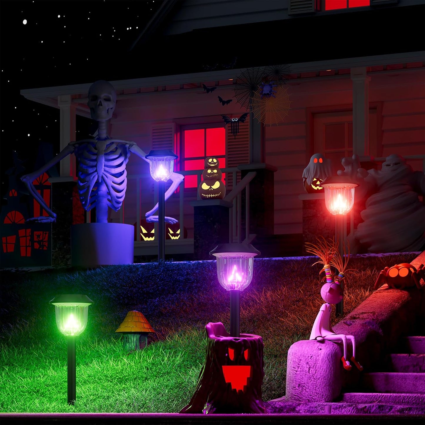 AOSEA 4 Pack Solar Pathway Lights Outdoor Waterproof - Auto RGB Color Changing Solar Lights for Outside, IP65 Rated, 12H Bright Landscape Lighting, Durable Plastic - Perfect for Garden & Walkway