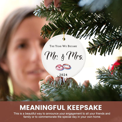 Wedding Gifts for Couples 2024, Mr and Mrs 1st Married Christmas Ornament, Bridal Shower Gift for Bride, Newlyweds (Ceramic)