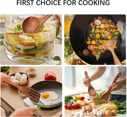 Wooden Spoons for Cooking,12 Pack Wooden Utensils for Cooking Wooden Cooking Utensils Wooden Kitchen Utensils Set Natural Teak Wooden Spatulas for Cooking