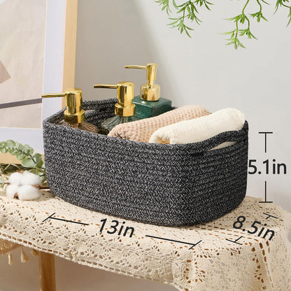 Small Storage Baskets for Organizing | Closet Organizer Bins | Shelf Toy Basket | Woven Rope Baskets | Cube Decorative Box | Shallow Basket | 13x8.5x5.1” | 3 Packs Dark Gray