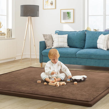 Baby Play Mat for Floor Tummy Time Mat Nursery Muscle Area Playroom Rug Tatami 79"x138" Memory Foam 1.3" Thick Crawling For Babies,Toddlers, Infants, Kids,Floor,Coffee