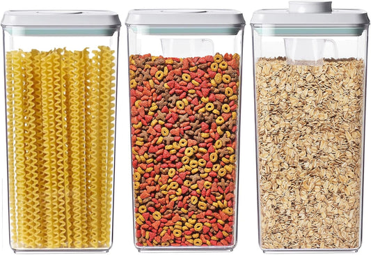 Airtight Food Storage Containers with Lids Pop Up Containers Pasta Organizer for Kitchen Pantry Cereal Snack Flour Sugar Coffee (3pc 3300ml / 3.48qt)