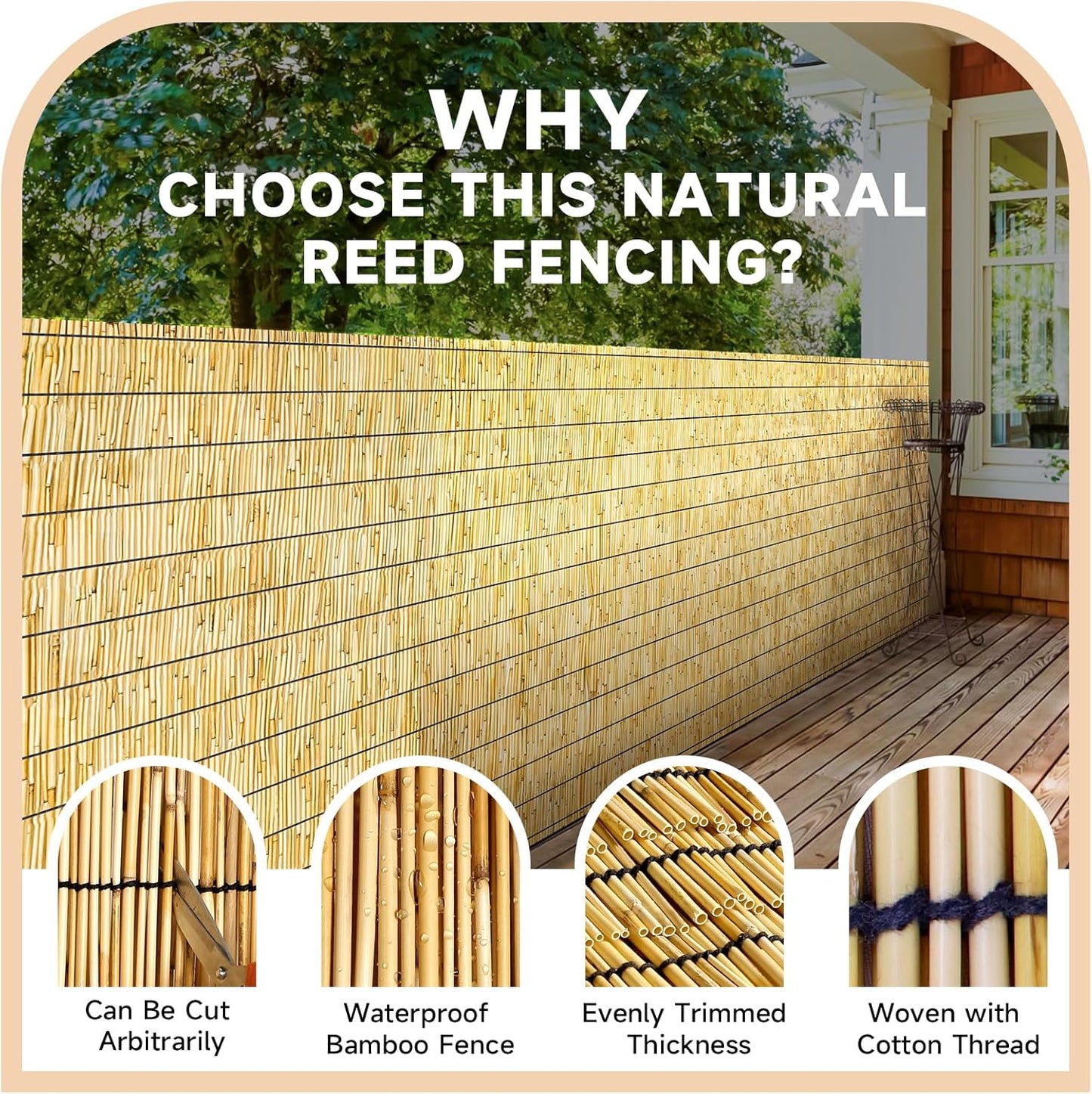 ZNCMRR Reed Fencing Rolls Natural Bamboo Fence Rolls 2 Pcs 4 Feet High Privacy Fence for Balcony Patio Garden Backyard Outdoor 4FT X 16.4FT（Yellow）