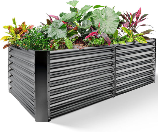 Land Guard 8×4×2 ft Galvanized Raised Garden Bed Kit, Galvanized Planter Raised Garden Boxes Outdoor, Large Metal Raised Garden Beds for Vegetables(Grey)…