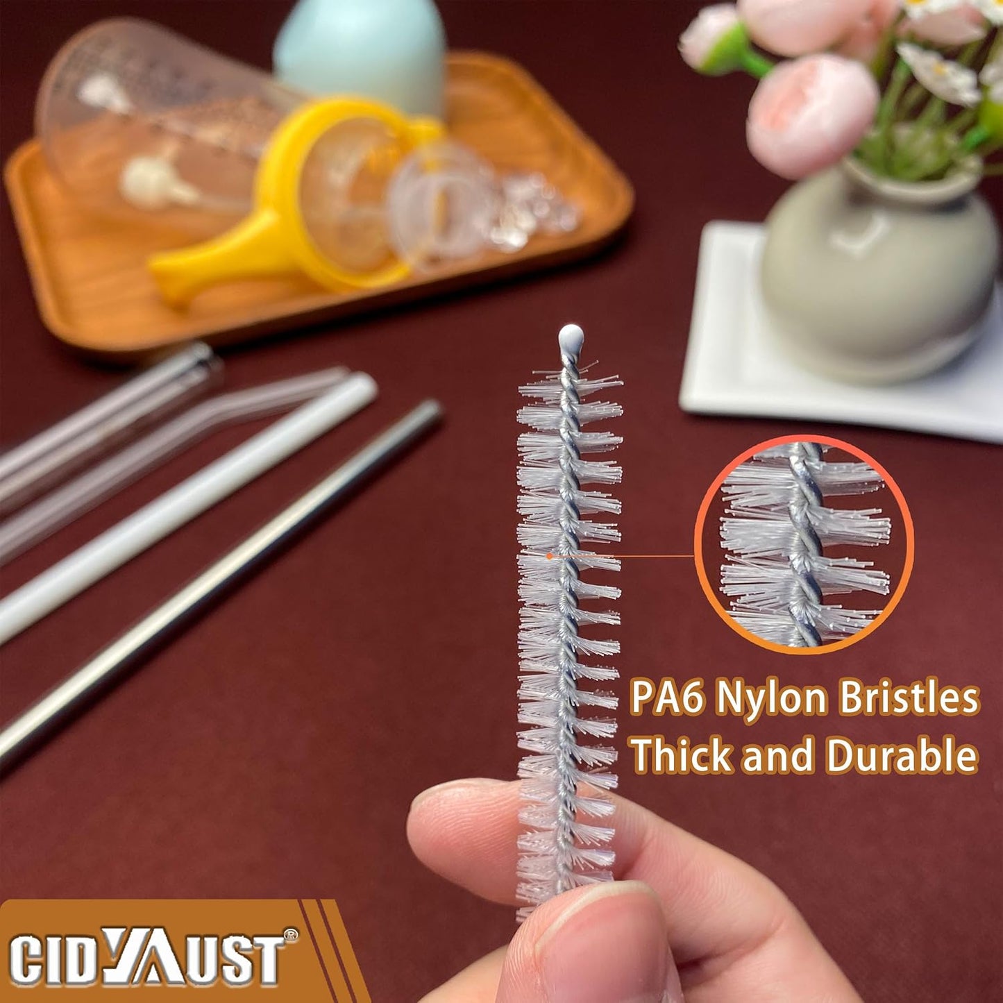 Straw Cleaner Brush Extend 10-Inch, Straw Brush with PA6 Nylon Bristles and Flexible Wire for Baby Bottles, Sippy Cups, Reusable Straws & Sport Water Bottles,6-Pack.