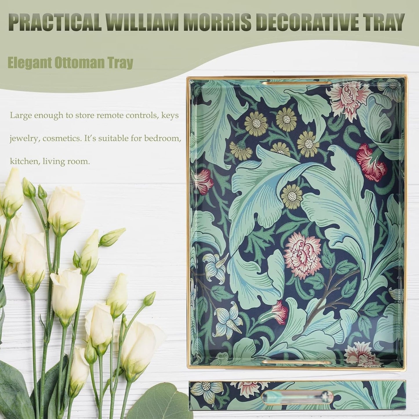 Spsyrine Serving Tray with Handles, Plastic Decorative Tray for Coffee Table, Living Room, Home Decor, Leicester