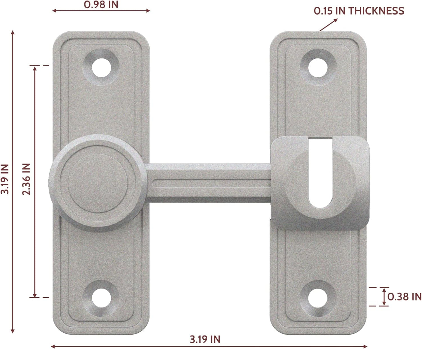 Barn Door Privacy Latch, 90°/180° Swing Slide Lock, Zinc-Alloy, Adhesive or Screw Mount, Interior Use for Bathroom/Bedroom/Closet/Shed, Includes Screws & Glue - Silver
