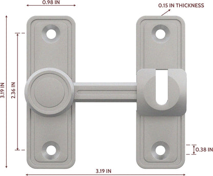 Barn Door Privacy Latch, 90°/180° Swing Slide Lock, Zinc-Alloy, Adhesive or Screw Mount, Interior Use for Bathroom/Bedroom/Closet/Shed, Includes Screws & Glue - Silver