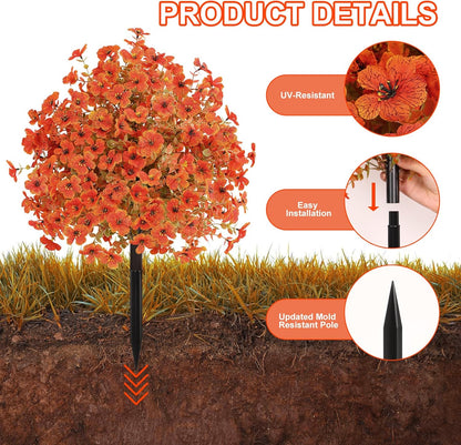 Set of 4 Artificial Fall Topiary Ball Flowers for Outdoor Decoration with Spike 20", UV Resistant Fake Autumn Floral Shrubs, Realistic Faux Bushes Plants for Garden,Yard,Porch and Patio Decor