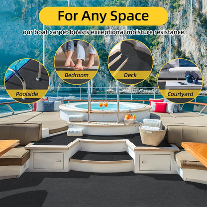 Marine Carpet,5 FT x 10 FT Black Indoor Outdoor Carpet 0.2" Thick Boat Carpet with Water-Proof TPE Backing, Non-Slide Outdoor Marine Carpet Roll for Home, Patio, Porch, Deck
