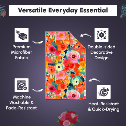 Microfiber Hand Towel & Washcloth Set of 2 - Double-Sided, Waffle Weave, Super Absorbent, Lint-Free, Fast Drying - Pia & Fonnie Pattern for Bathroom, Kitchen, Car, and Window Cleaning