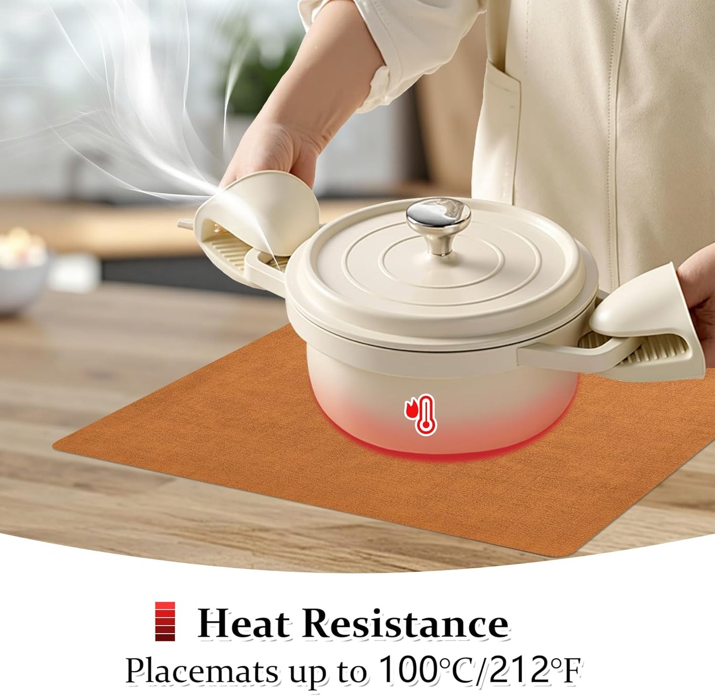 FROMHEART Faux Leather Placemats Set of 4–Waterproof,Heat/Oil Stain-Resistant PU Table Mat–Reversible,Non-Slip,Easy to Clean Place Mats for Kitchen,Dining,Indoor/Outdoor,(Orange-Grey,11.8" x 17")