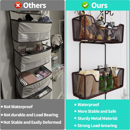 HapiRm Over The Door Organizer - Hanging Door Organizer with 4 Metal Large Capacity Baskets and Adjustable Coat Hook for Bathroom Bedroom Kitchen Pantry Closet Cabinet