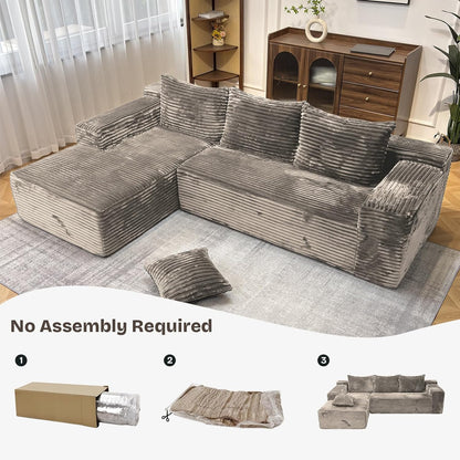 104" Modern Modular L-Shape Sofa Couch with Chaise Light Coffee Faux Rabbit Fur Cloud Sectional Couch with Deep Seat Modular Sectional Sofa No Assembly Required Upholstered Couches for Living Room