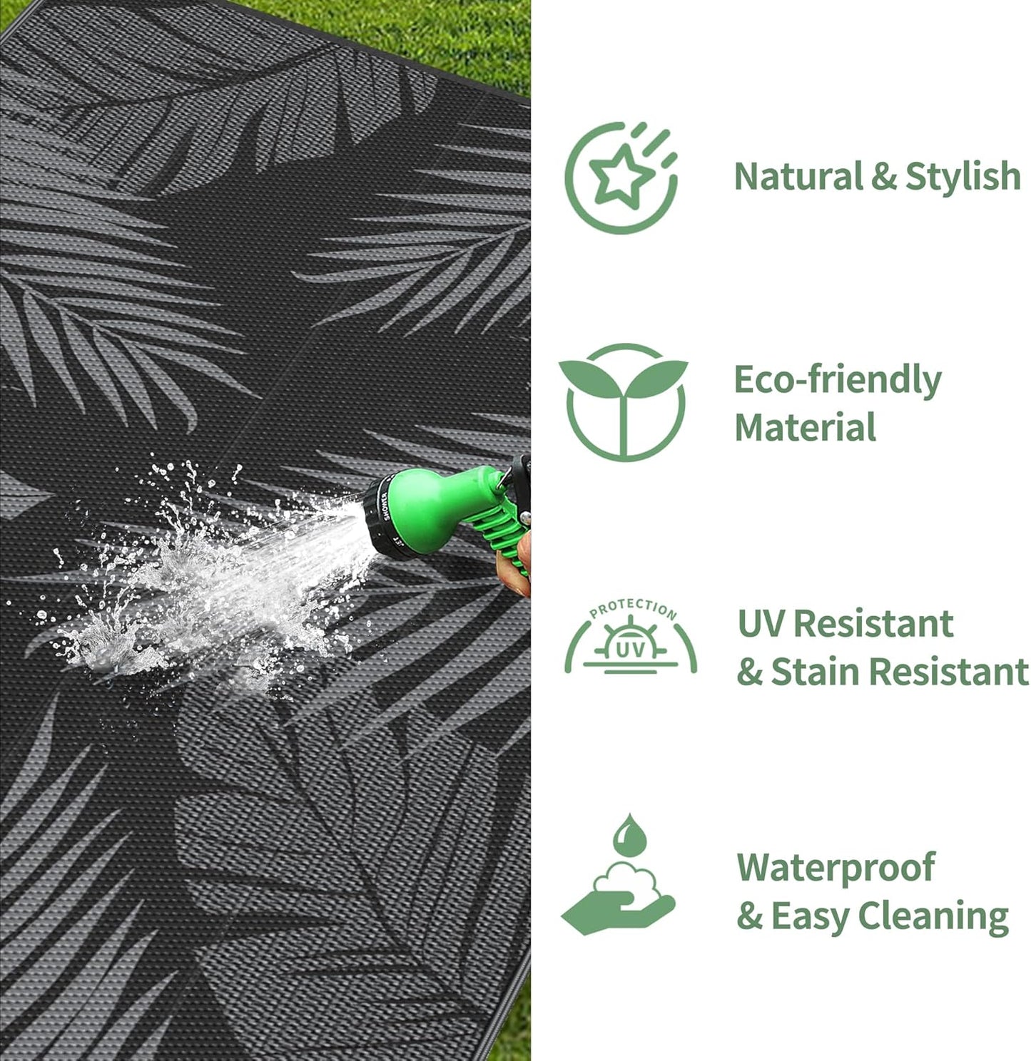 GENIMO Outdoor Rug 2.5' x 8' Waterproof for Patios Clearance, Reversible Outdoor Plastic Straw Camping Rug Carpet, Large Area Rugs Mats for RV, Camper, Deck, Balcony, Porch, Beach, Picnic, Black&Grey