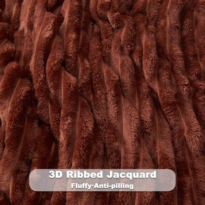 NEWCOSPLAY Super Soft King Blanket Coffee Premium Silky Flannel Fleece 3D Ribbed Jacquard Lightweight Bed Blanket All Season Use (Coffee Ribbed, King(90"x110"))