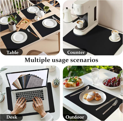 FROMHEART Faux Leather Placemats Set of 8–Waterproof,Heat/Oil Stain-Resistant PU Table Mat–Reversible,Non-Slip,Easy to Clean Place Mats for Kitchen,Dining,Indoor/Outdoor,(Black,11.8" x 17")