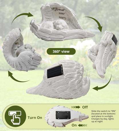 Pet Dog Solar Garden Memorial Statue – Outdoor Resin Angel Puppy with Solar Light, Guardian Angel Dog Memorial Gift for Patio, Lawn, Yard, or Garden Decor