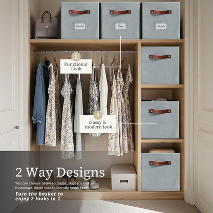 DECOMOMO Storage Cubes, 13x13x13 Storage Cube Bins with Labels, Fabric Organizer Bins (13" / 6pcs, Grey)