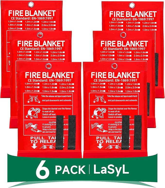 LaSyL Blanket Emergency for Home, 40" x 40"(Pack of 6), Fire Supression Blanket Good for Home Safety, Kitchen, and Camping,Hurricane Preparedness Items