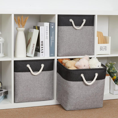 Bidtakay Fabric Cube Storage Bins for Organizing 13x13 Large Storage Baskets Decorative Storage Bins for Home Storage Set of 3 Shelf Organizer Bins for Toy Storage (Black&grey)