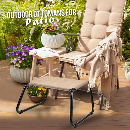Outdoor Footstools for Patio,Backyard Patio Furniture Metal Frame Small Seat All Weather Footrest for Couch Patio Chairs 2 Pieces Beige