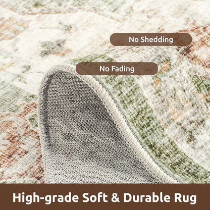 AMOAMI-Area Rug 5X7 Rugs for Living Room-Vintage Soft Green Rugs for Bedroom-Non Slip Carpet-Machine Washable Rug for Dining Room Living Room Bedroom Office Under Table