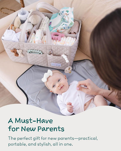 Lily Miles Baby Diaper Caddy Organizer, Quilted Nursery Storage Organizer for Newborn Essentials and Diaper Changing Station, Gift for Baby Shower and Registry Must-Have (Soft Sand)
