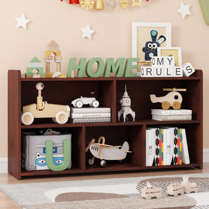 Book Shelf Set of 2, 5 Cubes Storage Organizer, Freestanding Cherry Bookshelf Cube Shelf for Bedroom, Living Room, Home Office, Open Bookshelf Wooden Bookcase