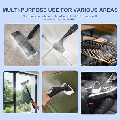 Steam Cleaner with 24-Piece Attachments, Multipurpose Steamer Mop for Home, Floor, Car, Grout, Tile, Furniture, Carpet, Couch, Window, Wall, Upholstery, Oven Grease, Canister, 1.5L Tank