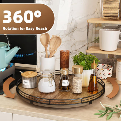 Acacia Wood 16" Lazy Susan Turntable Organizer for Table Top, Farmhouse Large Round Lazy Susan for Cabinet Kitchen Centerpieces Dining Table, for Condiments Charcuterie, Bathroom Vanity Tray Decor